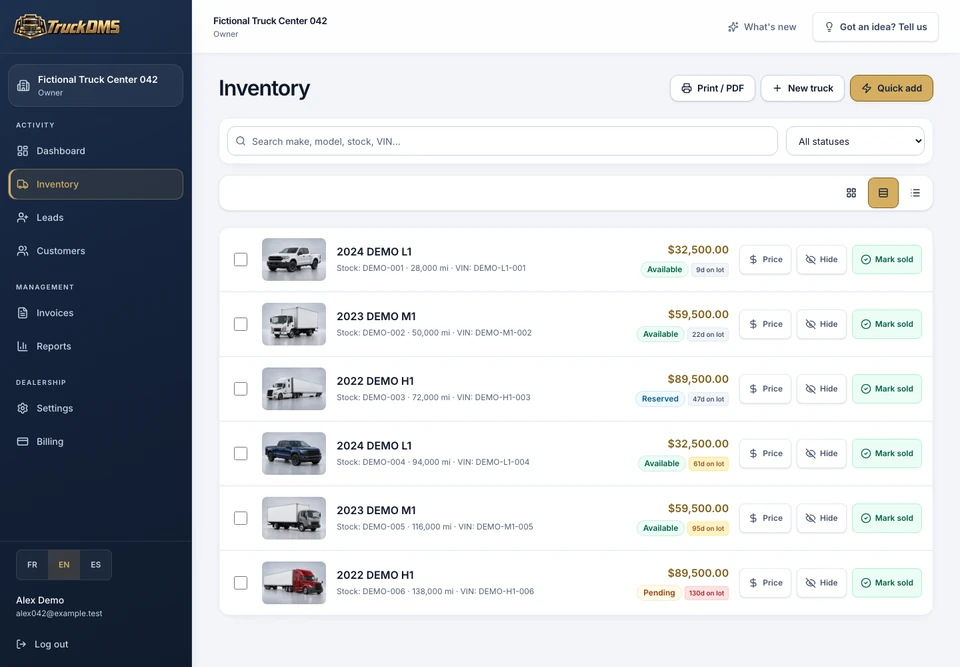 Inventory. Fictional demo dealership.