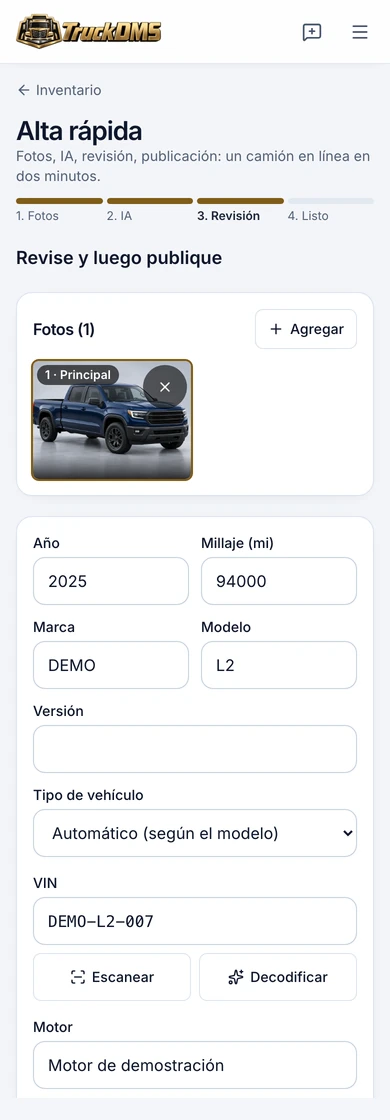 Alta rápida en el teléfono. Concesionario de demostración ficticio.